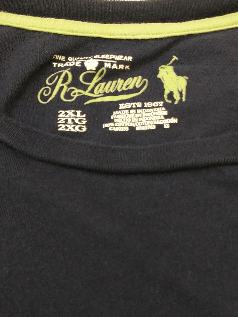 Ralph Lauren Blue Short Sleeve T-shirt, Size 2XL, 100% Cotton, Summer, Sleepwear